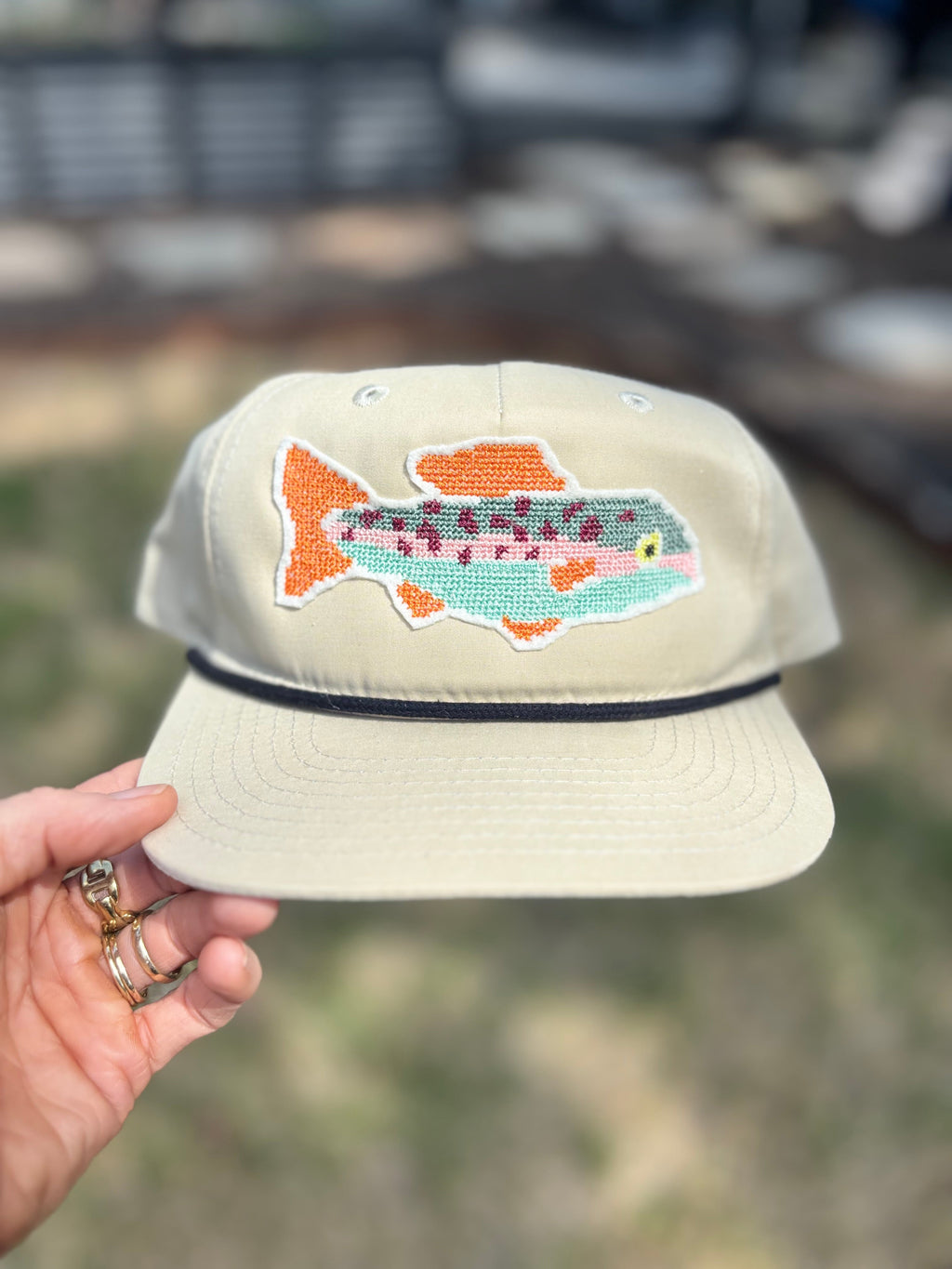 Cross Stitch Fish Applique Trucker