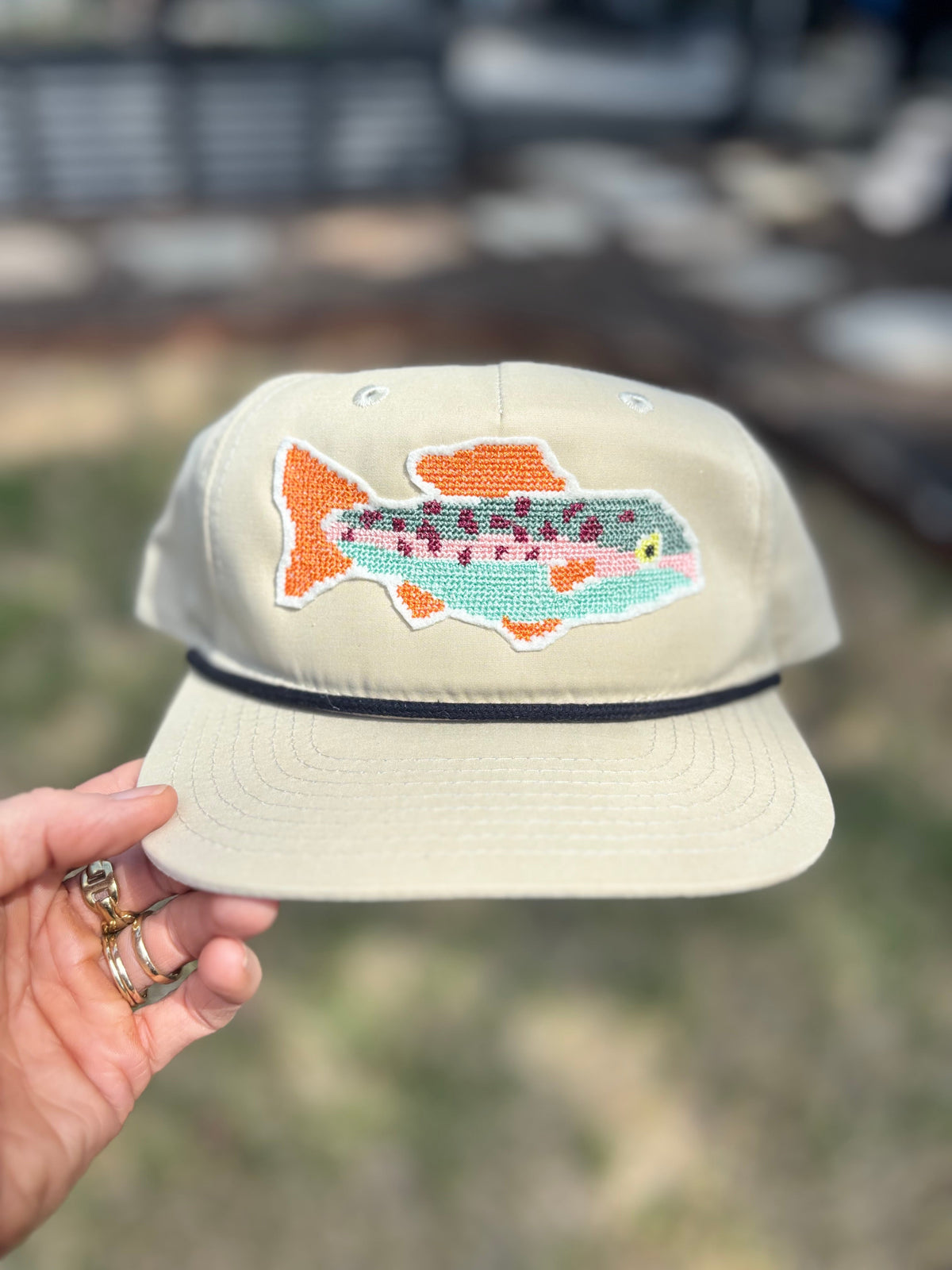 Cross Stitch Fish Applique Trucker