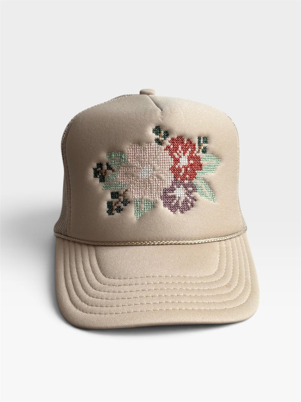 Cross Stitch Flower Trucker