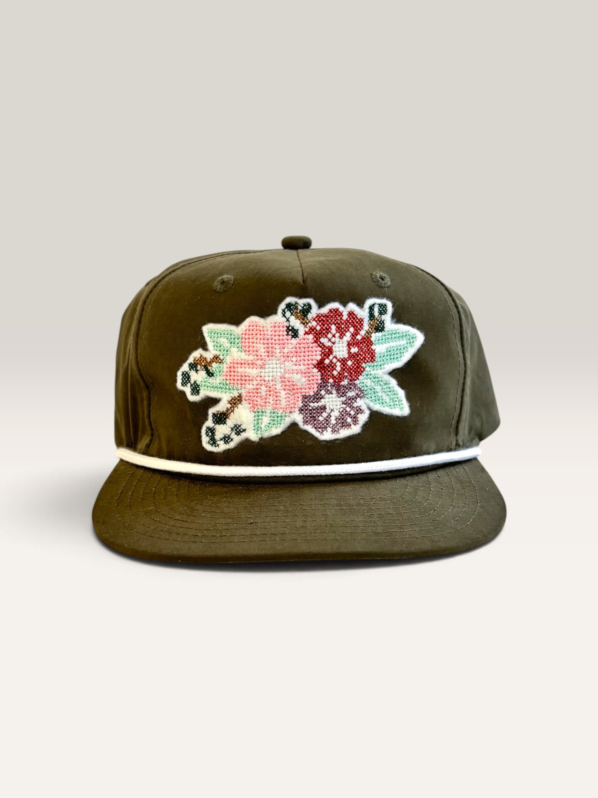 Cross Stitch Flower Applique Trucker