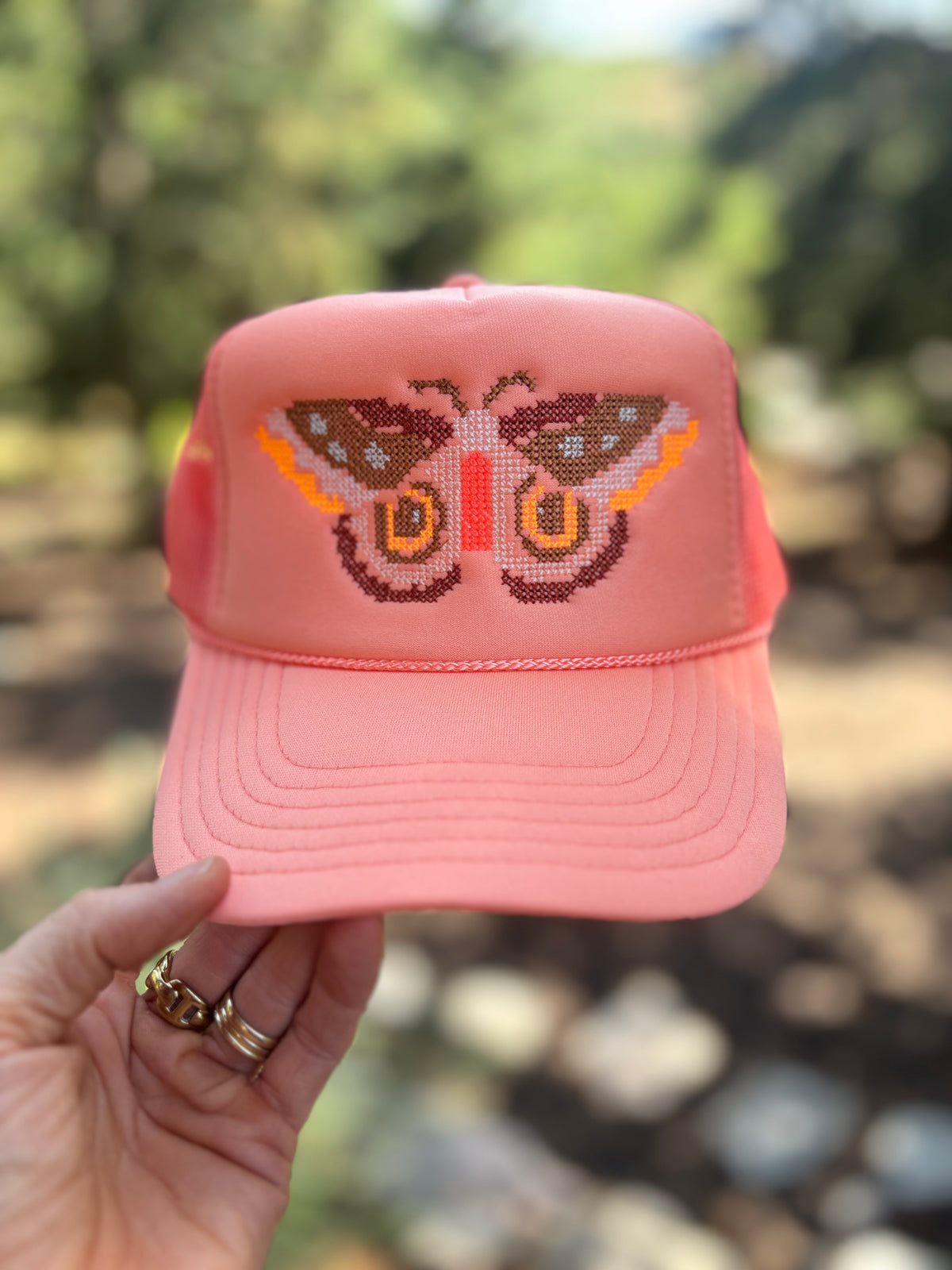 Cross Stitch Ember Moth Trucker