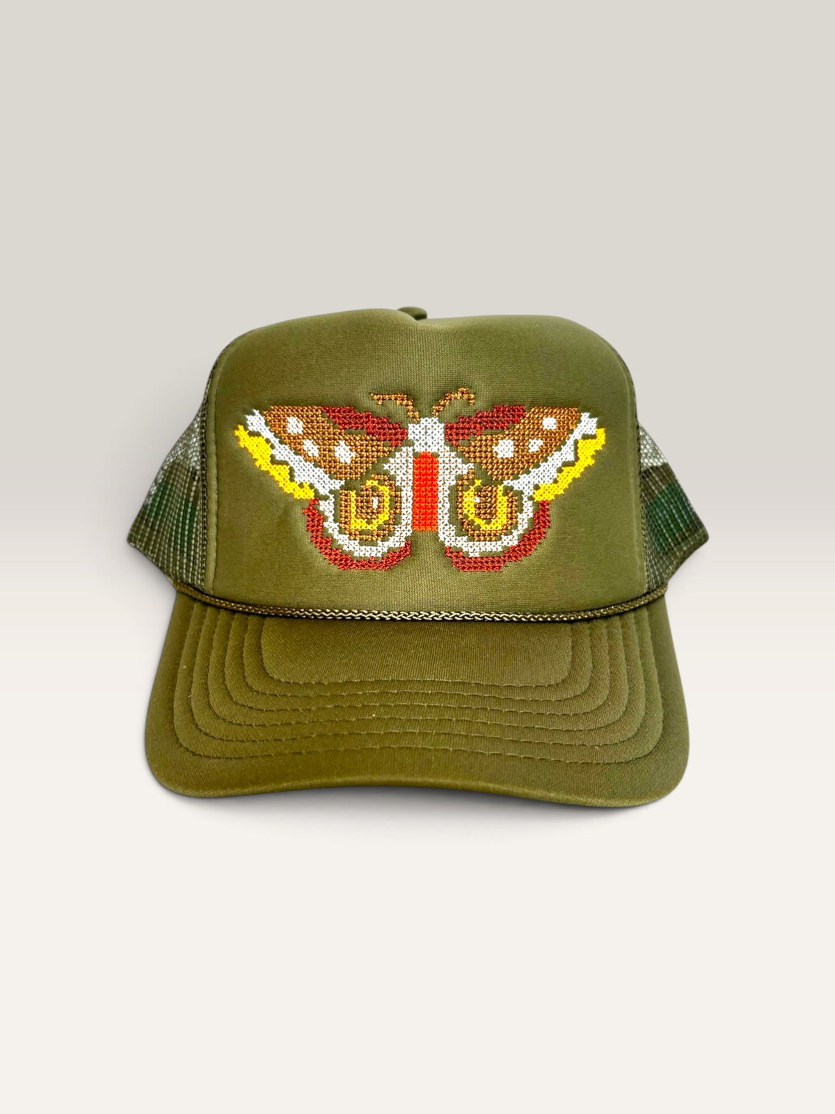 Cross Stitch Ember Moth Trucker