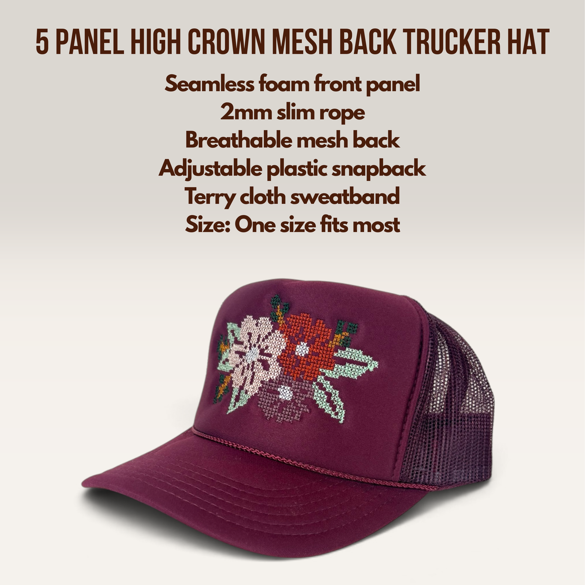 Cross Stitch Flower Trucker