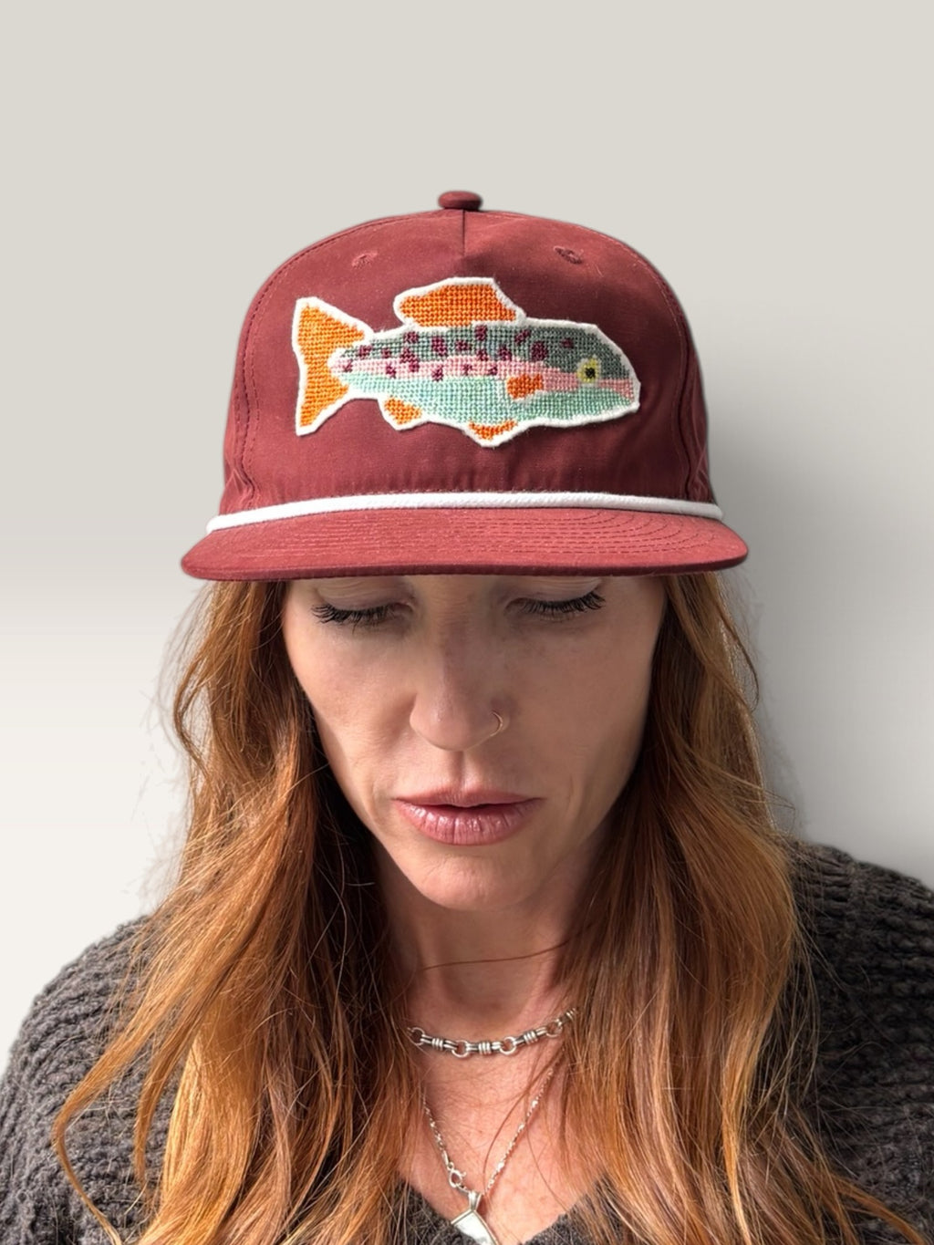 Cross Stitch Fish Applique Trucker
