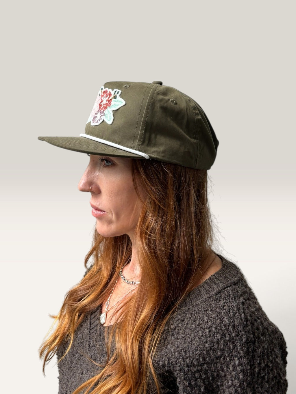 Cross Stitch Flower Applique Trucker