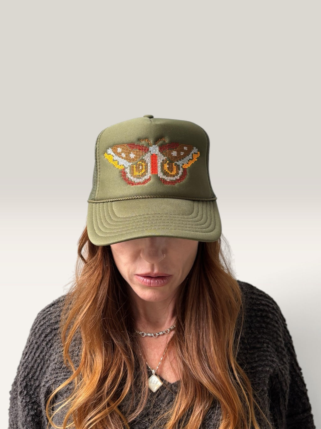 Cross Stitch Ember Moth Trucker