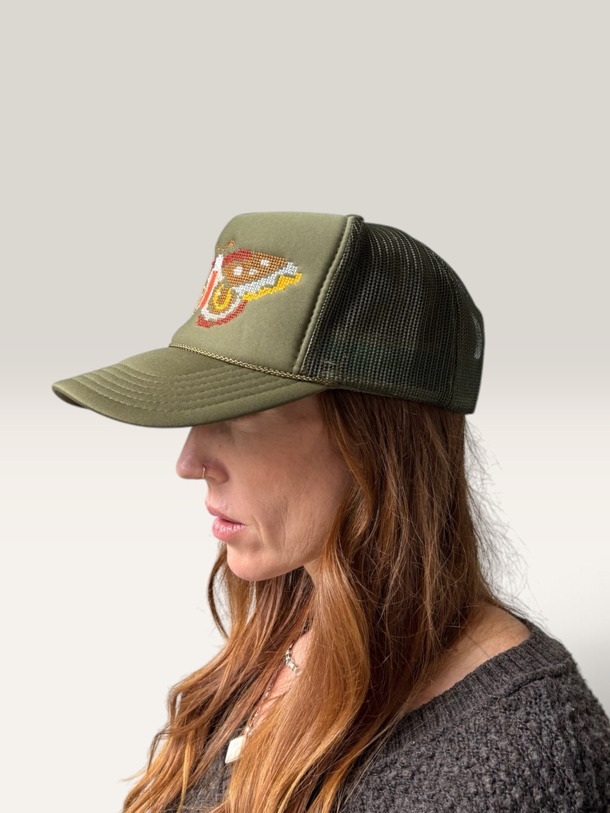 Cross Stitch Ember Moth Trucker