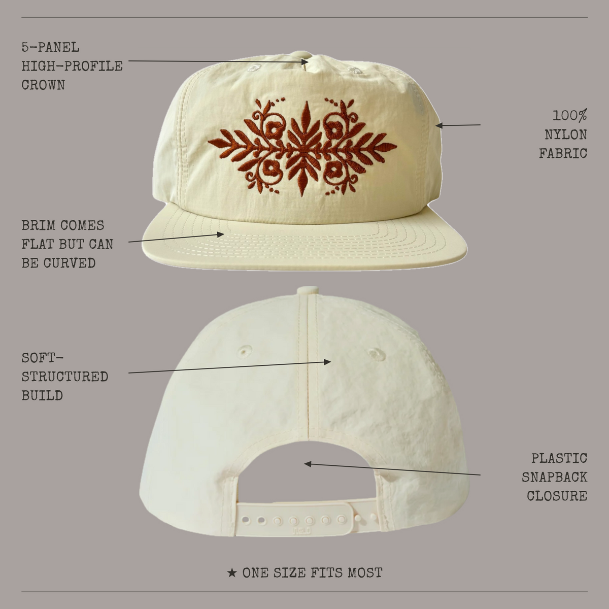 Rebel Bloom Nylon Snapback — Custom Thread Color