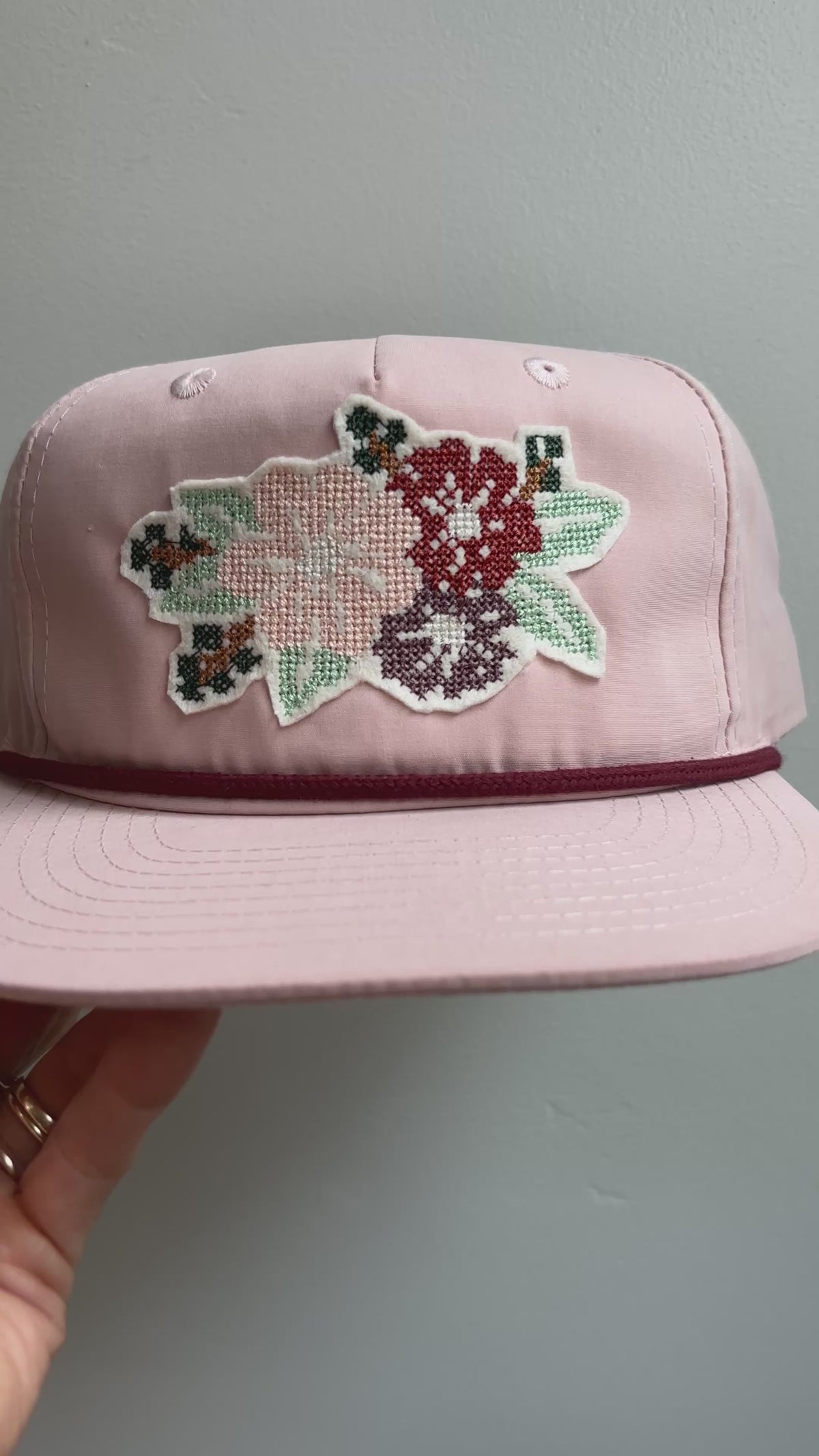 Cross Stitch Flower Applique Trucker