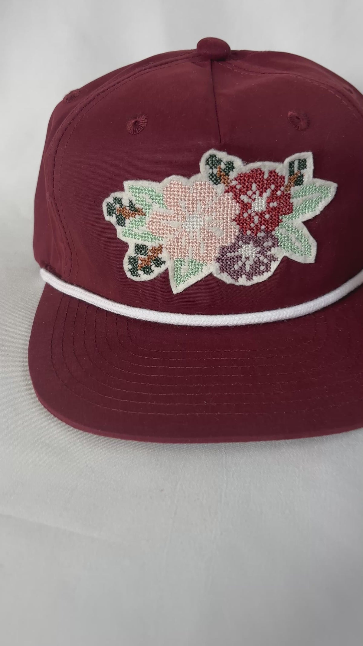 Cross Stitch Flower Applique Trucker